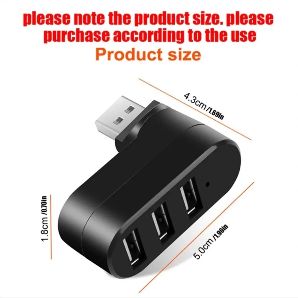 Compact Black USB Hub with Three Ports